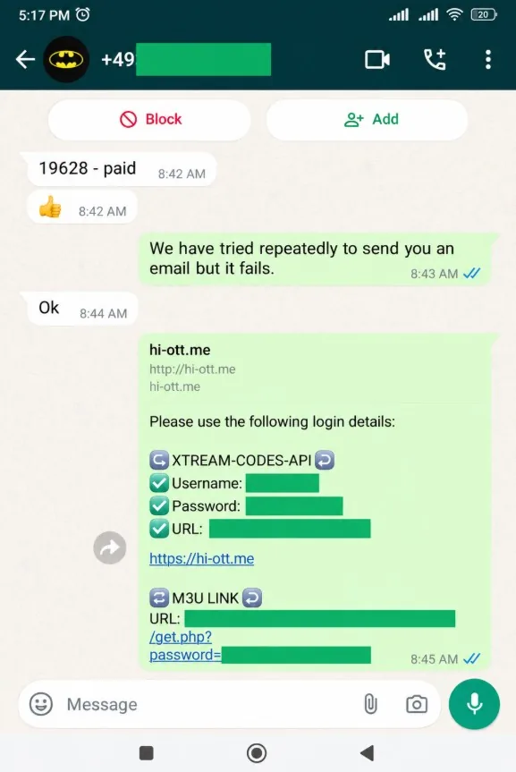 WhatsApp review from a Plima4K customer