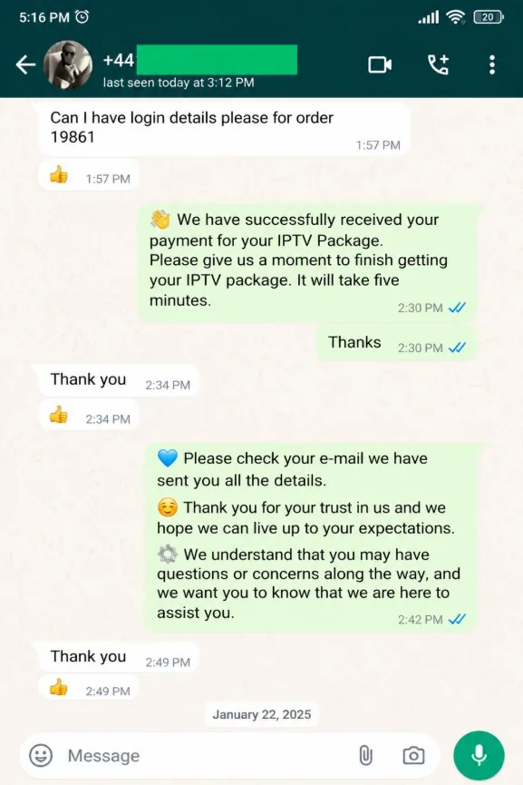 WhatsApp review from a Plima4K customer