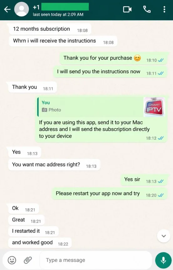 WhatsApp review from a Plima4K customer